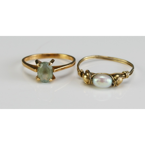 24 - A Precious Yellow Metal Gem Set Ring (size I, 2g) and one other (size P, 1.07g)