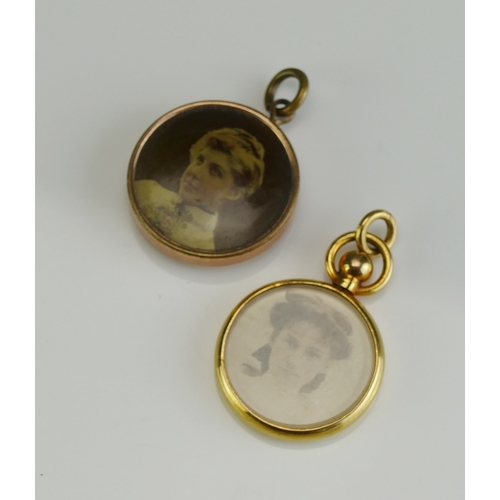 25 - Two Antique Gilt Metal Lockets, largest 20.7mm diam.