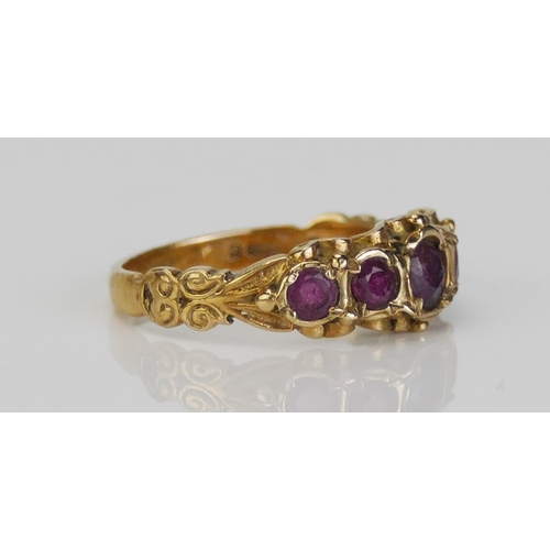 259 - A 9ct Gold and Ruby Five Stone Ring, c. 3.95mm principal stone, size L.75, hallmarked, 2.78g