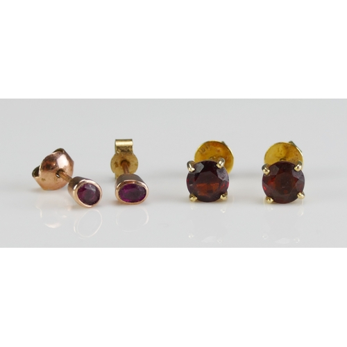 26 - A Pair of 9ct Gold and Ruby Stud Earrings (c. 4x2.9mm stones, butterflies stamped, 0.8g) and a pair ... 