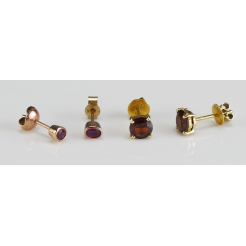 26 - A Pair of 9ct Gold and Ruby Stud Earrings (c. 4x2.9mm stones, butterflies stamped, 0.8g) and a pair ... 