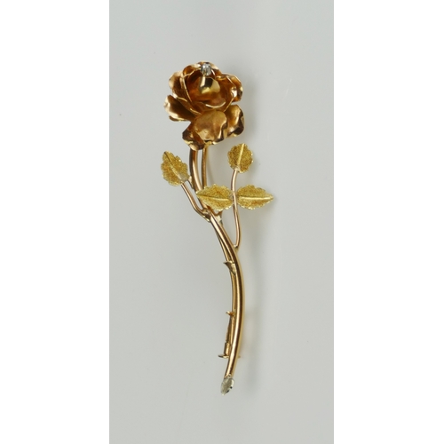 27 - A Precious Yellow Metal and Diamond Rose Brooch, 61.2mm, KEE tests as 18ct, 4.59g.  UNLESS OTHERWISE... 