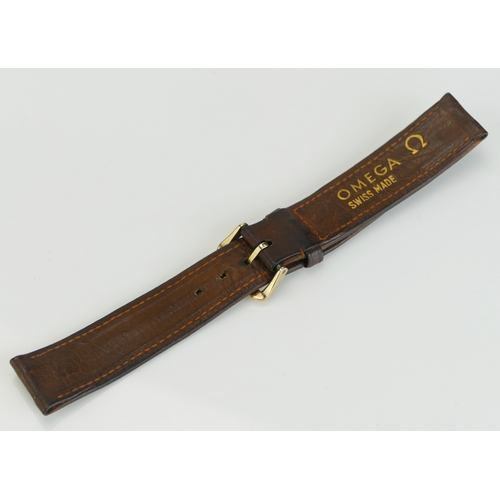 273 - A 1959 OMEGA 9ct Gold Mounted Leather Watch Strap, c. 18mm wide, hallmarked