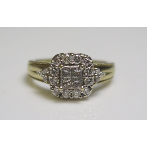 300 - A 9ct gold diamond square cluster ring, 2.8gms, size J.5