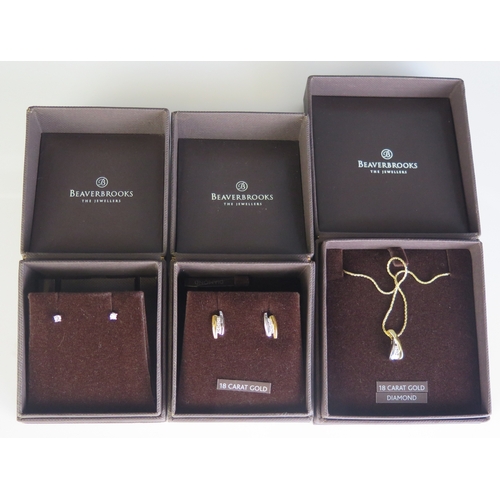 305 - Beaverbrooks, a diamond pendant and chain, a pair of diamond ear studs and two coloured gold and dia... 