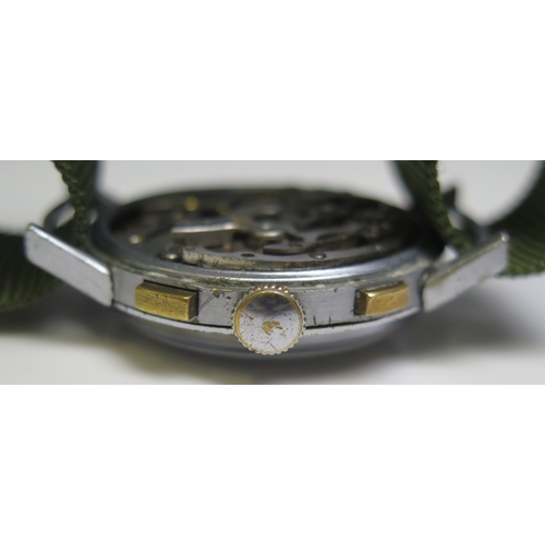 309 - A Military style stainless steel chronograph, the 30mm dial signed Rolex, with subsidiary second and... 