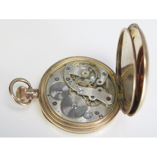 314 - A gents gold plated open faced pocket watch, with 44mm Roman dial with subsidiary seconds dial. (run... 