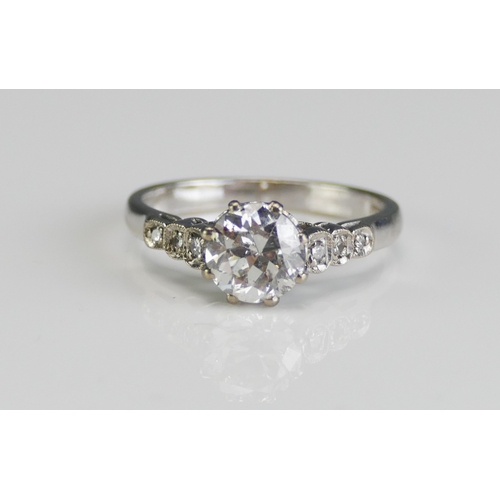 45 - An 18ct White Gold and Diamond Single Stone Ring with three millegrain set to each shoulder, 6.4mm p... 