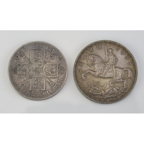 451 - A Victorian 1887 Silver Double Florin and a 1935 crown