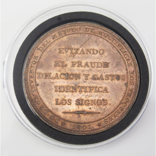 466 - Spain, Carlos IV (Charles IV, 1788-1808) copper medal (39mm). The Union Augusta. By Droz. Dated 1801... 