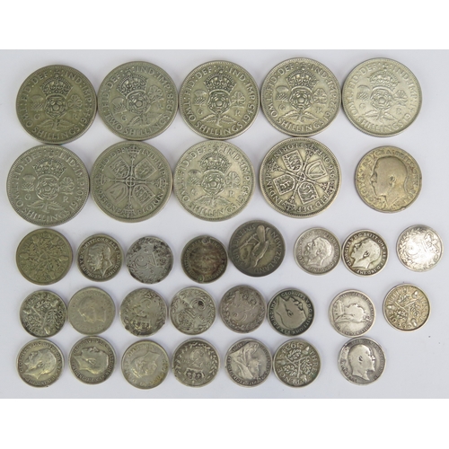 494 - A collection of Victorian and later coins including florins, and 3d pieces.