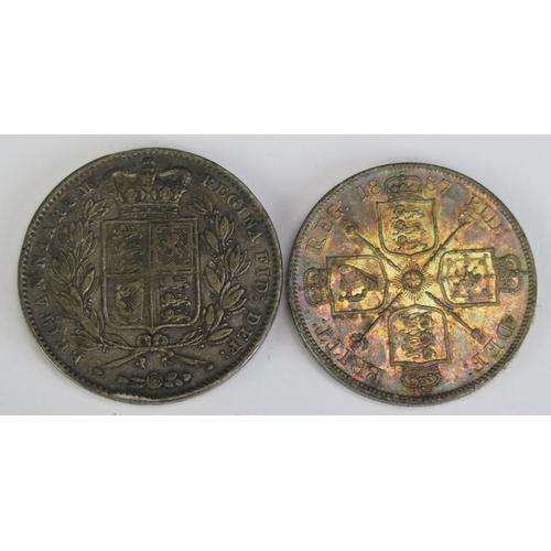 498 - A Victoria double florin, 1887 and a Victoria crown 1845. (2)