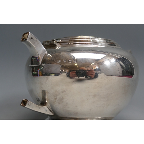 501 - A George V silver teapot, maker Adie brothers Ltd, Birmingham, 1934, of plain circular form, lacks h... 