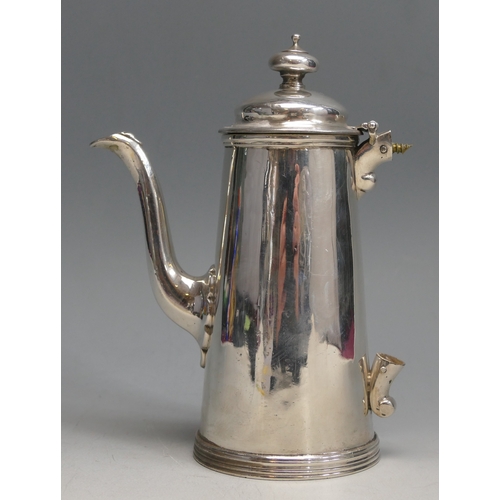 504 - A William IV coffee pot, maker J E Terrey & Co, London, 1832, crested, of tapering cylindrical form,... 