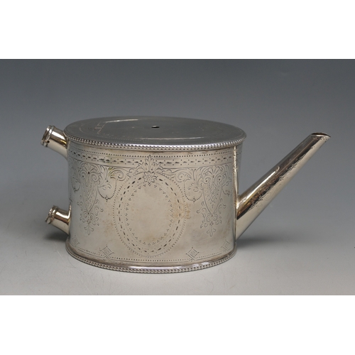 506 - A Victorian silver teapot, maker Daniel & Charles Houle, London, 1872, initialled, of oval outline w... 