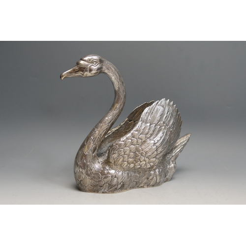 524 - A continental silver table centrepiece in the form of a swan, bears import marks for London 1963, wi...