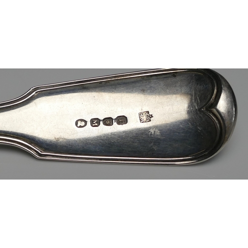 528 - A George III silver Fiddle and Thread patter straining spoon, maker William Eley I & William Fearn, ... 