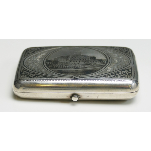 531 - An Imperial Russian silver and niello cheroot case, Moscow, 1893, the hinged lid decorated with a ci... 