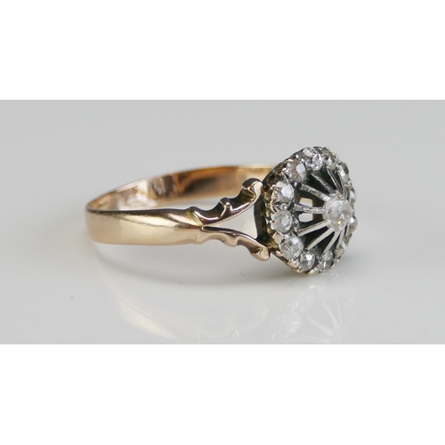 62 - An Antique 18ct Rose Gold and Diamond Ring, c. 3.3mm central old cut, 11.2mm head, size T, stamped 1... 