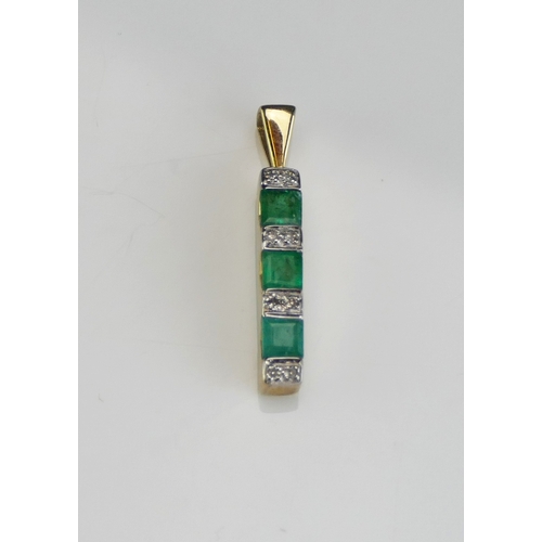 65 - An Emerald and Diamond Pendant in a precious yellow metal setting, 21.7mm drop, KEE tests as 9ct, 0.... 