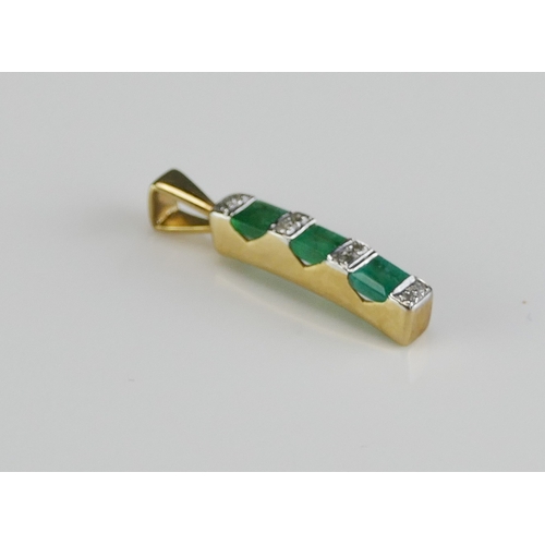 65 - An Emerald and Diamond Pendant in a precious yellow metal setting, 21.7mm drop, KEE tests as 9ct, 0.... 