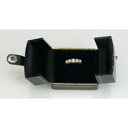 69 - An 18ct Gold and Diamond Five Stone Ring, 4.4mm principal stone with 3.5 and 2.95mm, size R.5, stamp... 