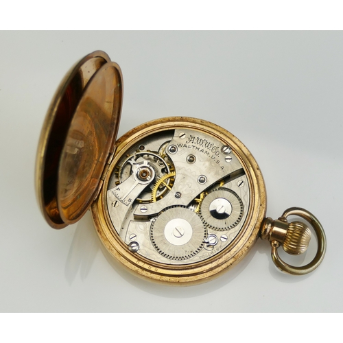 85 - A Waltham Gold Plated Full Hunter Keyless Pocket Watch, 50.7mm case, movement no. 24187893, Grade: N... 