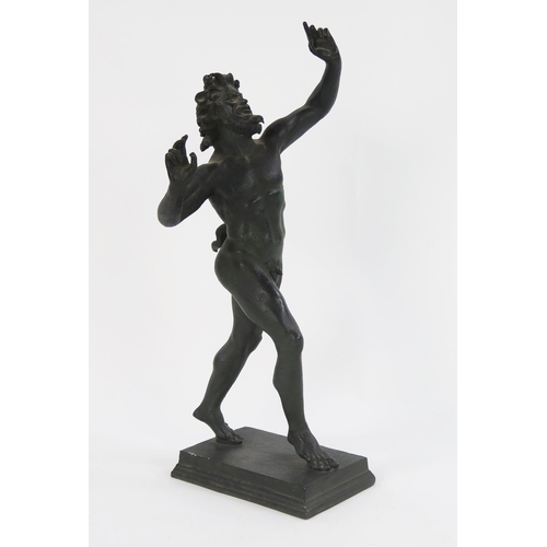 After the antique, a bronze study 'The Dancing Faun of Pompeii' raised on a rectangular plinth base, 49cm high.