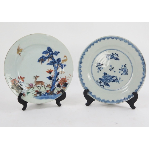 1723 - A Chinese dish decorated in the Imari style with deer and cranes beside a tree,23cm diameter togethe... 