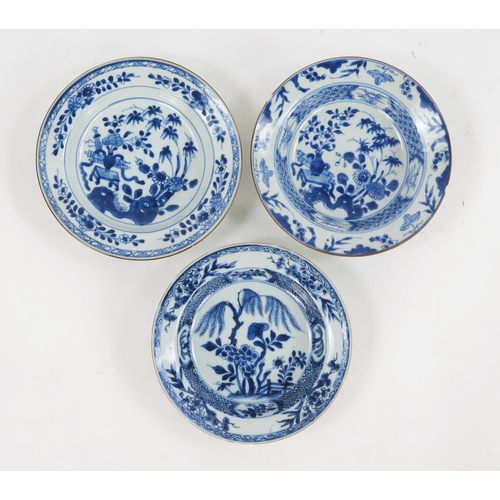 1724 - Three assorted Chinese blue and white porcelain bowls with floral decoration, 16.5cm diameter. (3).