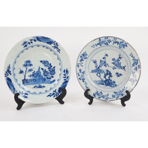 1726 - Two late 18th century Nankin porcelain blue and white plates both decorated with flowering shrubs, 2... 