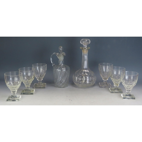 1731 - A set of four clear glass rummers, two other glass rummers and a decanter and stopper and wine ewer ... 