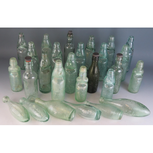 1732 - A collection of glass lemonade and other bottles, various shapes and designs.