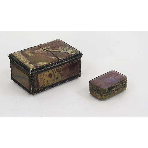 1772 - A polished hardstone and gilt metal trinket box of rectangular outline, 7cm long, a/f and a similar ... 