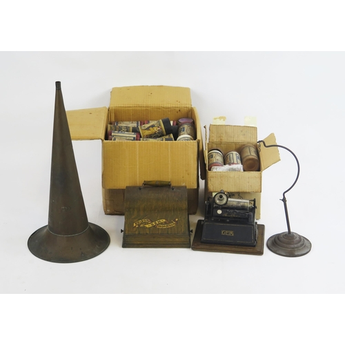 1775 - An Edison 'Gem' phonograph, horn, horn stand and a large quantity of cylinders,