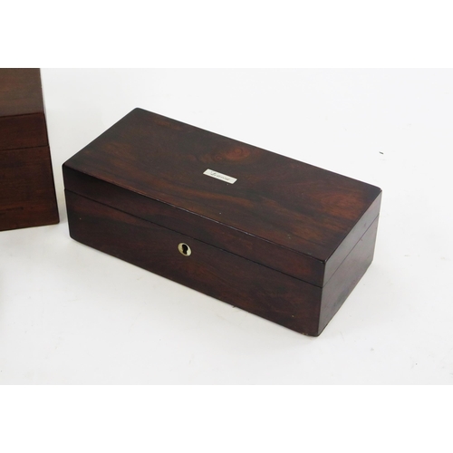 1780 - A 19th century mahogany writing slope, 30cm wide, a rosewood glove box, a papier mache box and two o... 