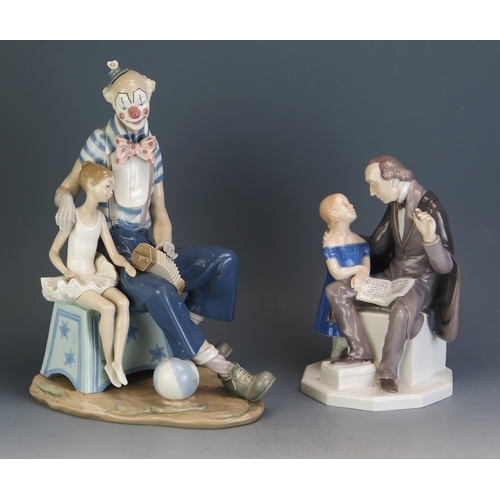 1792 - A Lladro porcelain figure of a clown and ballerina, 33cm high, together with a Bing & Grondahl porce... 