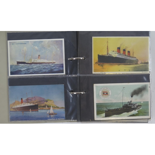 1806 - A album of Edwardian and later postcards including World War One, Shipping Lines, American battleshi... 