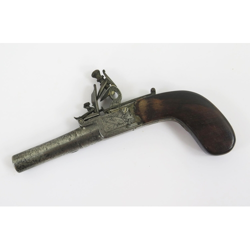 1823 - Blanch, London, An early 19th century flintlock pocket postol, with 6cm turn-off barrel, with pull d... 