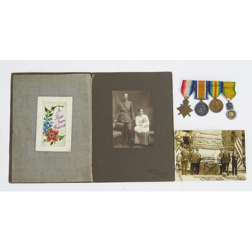 1830 - A World War I group of four to 19568. B.S.Mjr W. Huggins. R.F.A. includes 1914 Star, War medal Victo... 