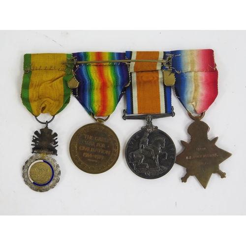 1830 - A World War I group of four to 19568. B.S.Mjr W. Huggins. R.F.A. includes 1914 Star, War medal Victo... 