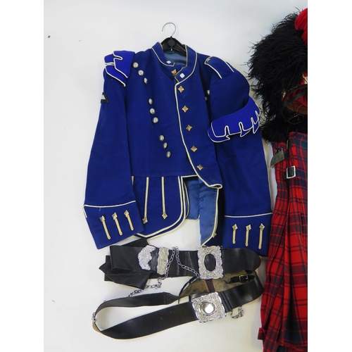 1831 - A pipers uniform, includes bonnet, kilt, tunic, sporron, bagpipe case etc.