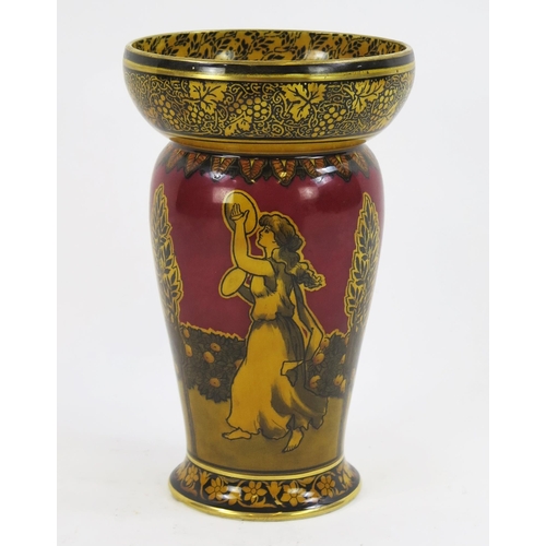 1839 - A Royal Doulton Morrisian Ware vase, of cylindrical form decorated with neo-classical maidens dancin... 