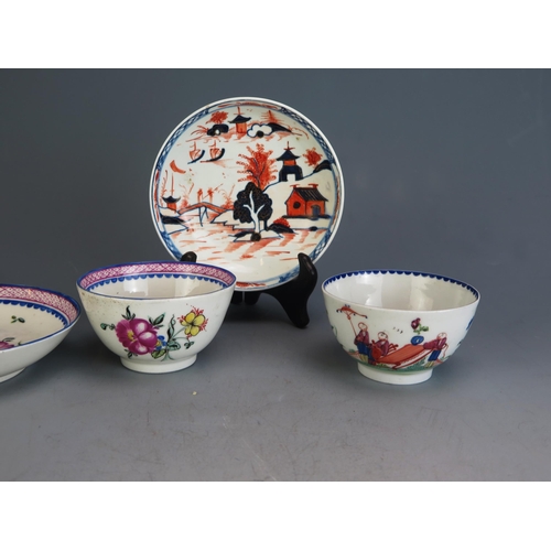 1849 - A late 18th century tea bowl possibly Newhall, with Chinoiserie decoration, a similar period tea bow... 