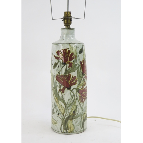 1850 - A Colin Kellam, pottery table lamp base of cylindrical form with floral decoration, impressed mark, ... 