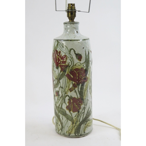 1850 - A Colin Kellam, pottery table lamp base of cylindrical form with floral decoration, impressed mark, ... 