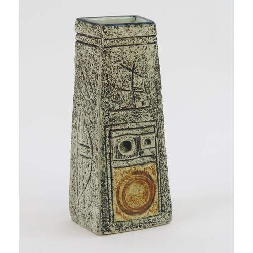 1855 - A Troika pottery tapering slab vase, with abstract designs, signed Troika, and initialled AJ, 17.5cm... 