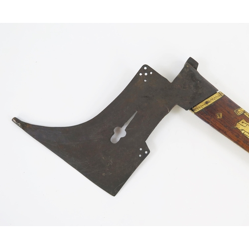 1894 - A SAXONY MINER'S GUILD AXE, DATED 1678 with flat iron head of characteristic form pierced with a sli... 