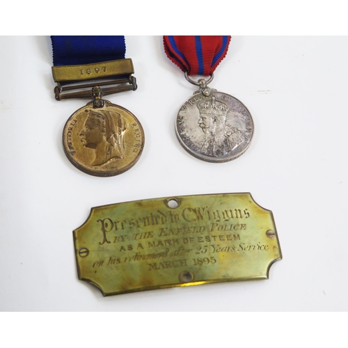 1905 - A Victoria Metropolitan Police Jubilee Medal with 1897 clasp to PC C, Wiggins. Y. Div, a George V Me... 