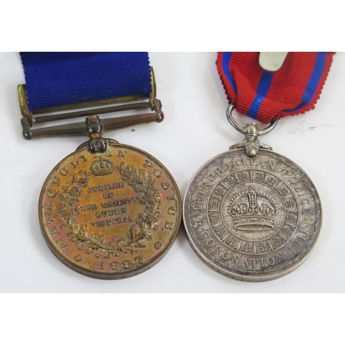 1905 - A Victoria Metropolitan Police Jubilee Medal with 1897 clasp to PC C, Wiggins. Y. Div, a George V Me... 